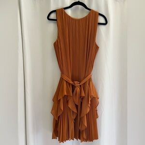 AKIRA Brown-Orange Flowy Cocktail Dress - Size Small, Includes Sash, Gently Used